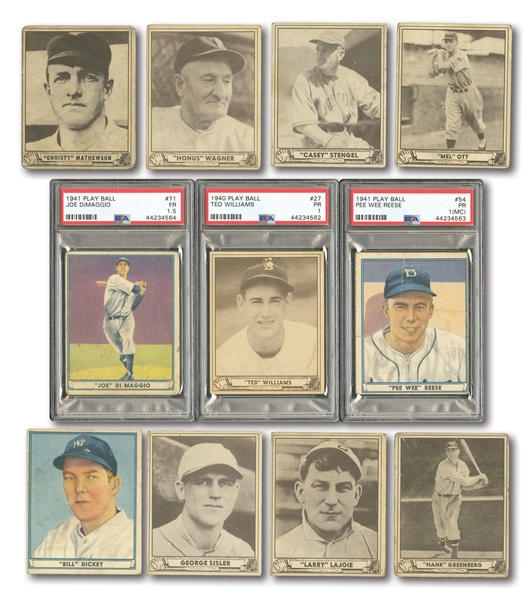 1940 PLAY BALL (68/240) AND 1941 PLAY BALL (26/72) STARTER SETS WITH THREE PSA GRADED NOTABLES
